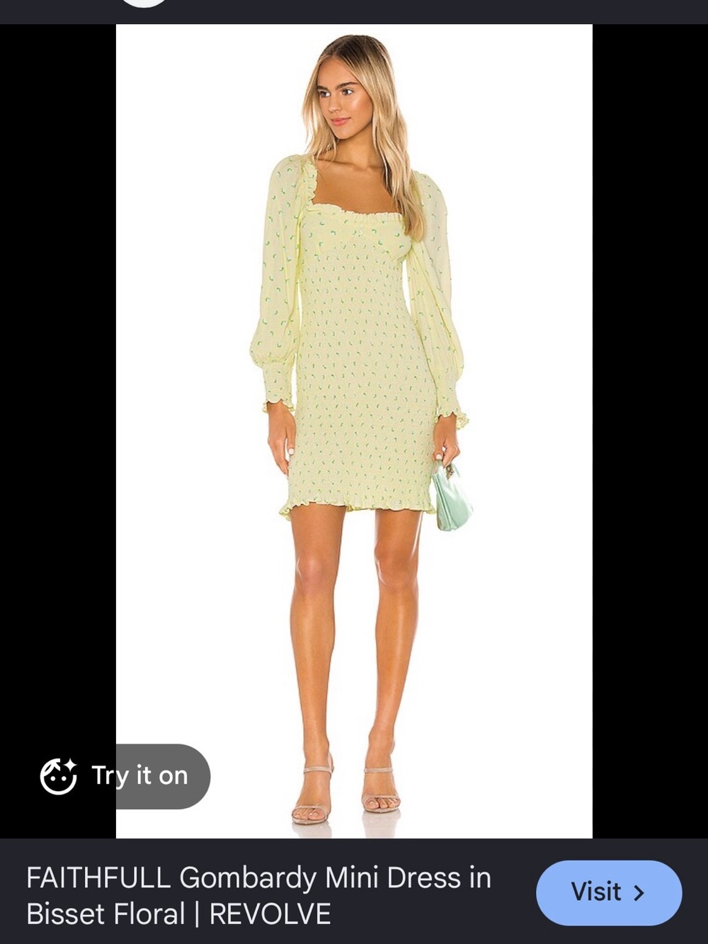 Faithfull the Brand Lemon Gombardy Mini Dress with Floral Motif